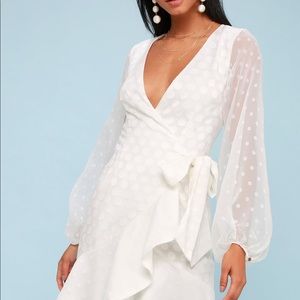 KEEPSAKE THE LABEL WHITE LONG SLEEVE WRAP DRESS